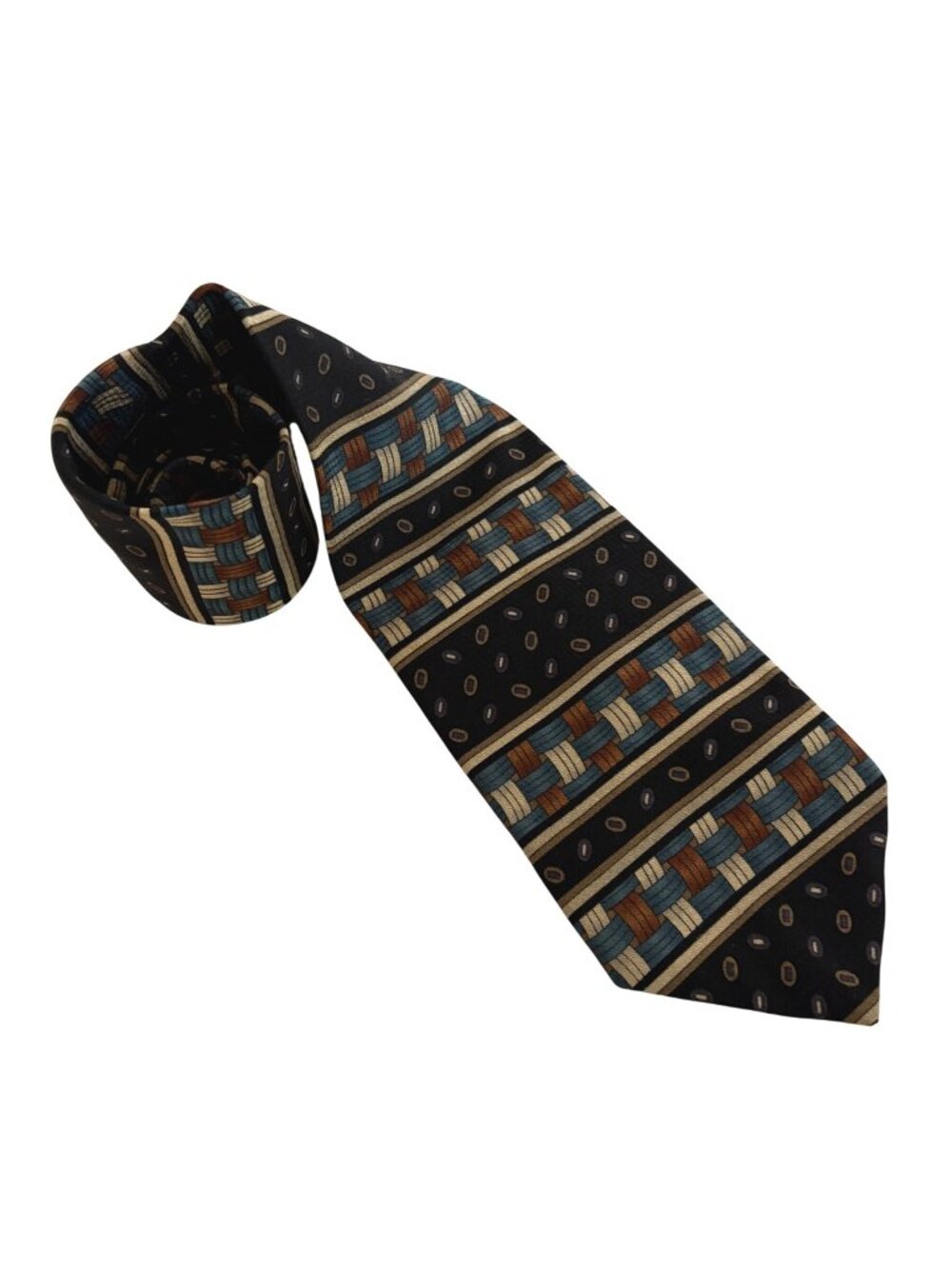 Surrey Silk Tie Geometric Black Blue Brown Mens Necktie USA Office Formal Gift